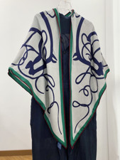 Sciarpa avvolgente 70% cashmere 30% seta linee blu stampa triangolo scialle 190X80cm nuova