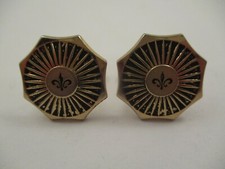 Vintage Hickok Cufflinks Gold Tone Metal Octagon Black Enamel Fleur De Lis