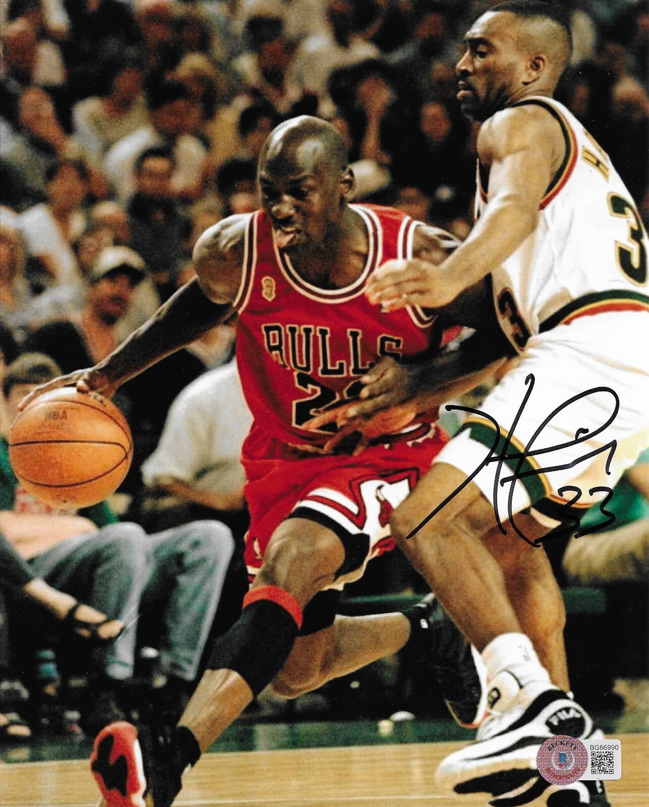 Hersey Hawkins Autographed Signed Seattle Supersonics 8x10 Photo BAS 90 v Jordan 