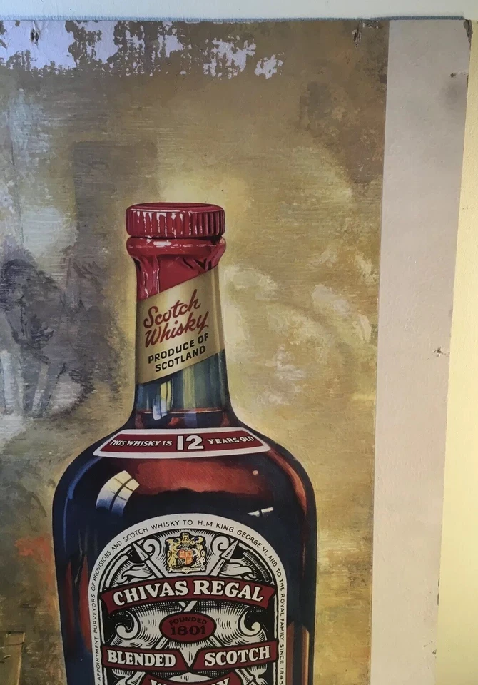 Cartel de whisky escocés Chivas Regal de colección raro tablero de papel anuncio bar hombre cueva cartel Foto 4 de 4