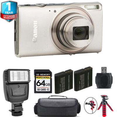 Canon PowerShot IXUS 285 Camera (Silver) + 1 Yr Warranty + Flash - 64GB Kit