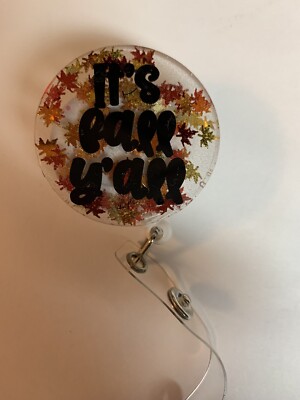 Retractable Badge ID Reel - It s Fall Y all On Sparkling Leaves.