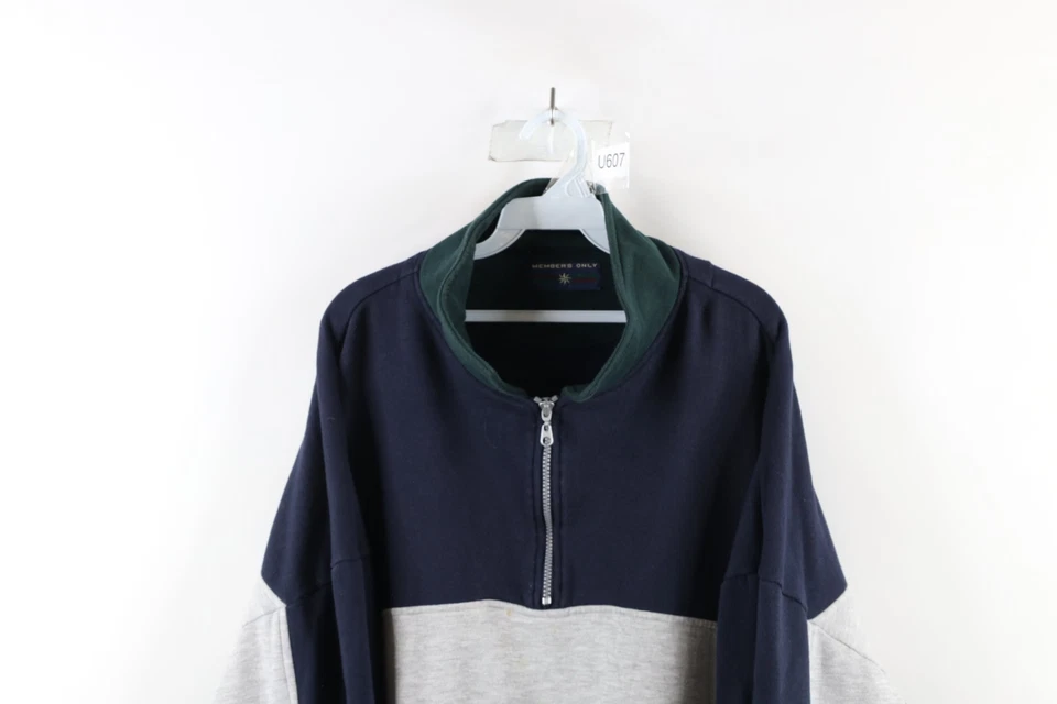 Vtg 90s Members Only Mens 2XLT Faded Color Block Half Zip Pullover Sweatshirt - Image 2 of 4