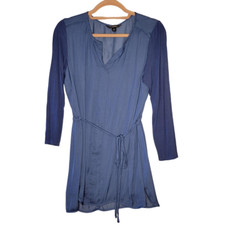 Simply Vera Wang Blue V Neck Drawstring Waist Long Sleeve Blouse Women Size M