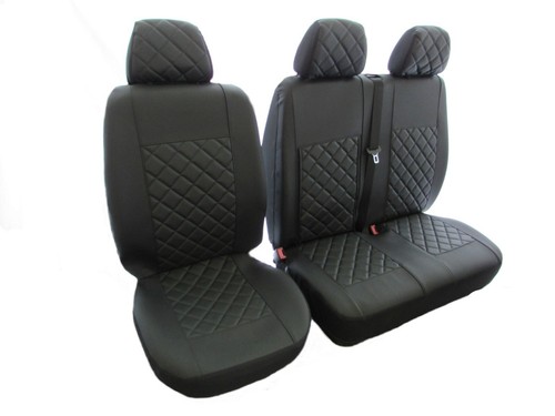 Designed to fit VAUXHALL Vivaro 2002-2013 ALL BLACK ECO LEATHER 2+1 Seat Covers - Afbeelding 1 van 3