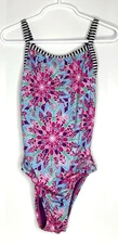 Dolfin Uglies Swimwear Girls 10 One Piece Swimsuit Colorful Pink Blue Print Swim