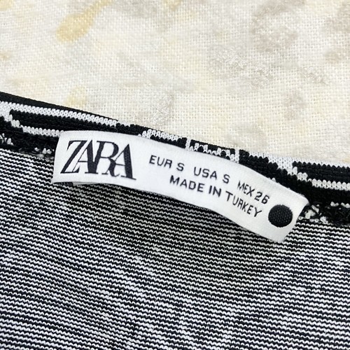 Zara Small Tank Top Striped Floral Print Black White Crop Racerback Whimsigoth - Picture 3 of 7