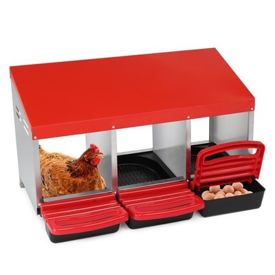 Red 3Compartment Roll Out Chicken Nesting Box with Plastic Basket Egg Nest Box