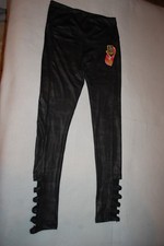 Womens Leggings BLACK w/ DARK GREEN CAMO PRINT High Waist STRAPPY ANKLE Size M