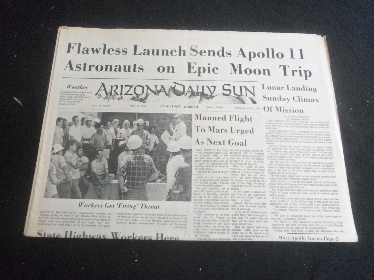 1969 JULY 16 ARIZONA DAILY SUN NEWSPAPER ASTRONAUTS ON EPIC MOON