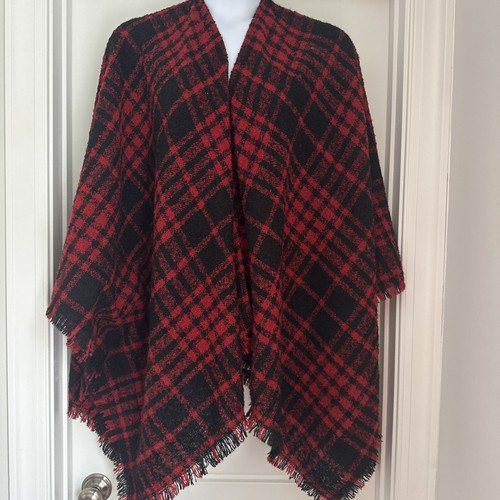 J Jill Plus Fits XL 2XL 3XL Cape Poncho Weste Wickel schwarz rot kariert