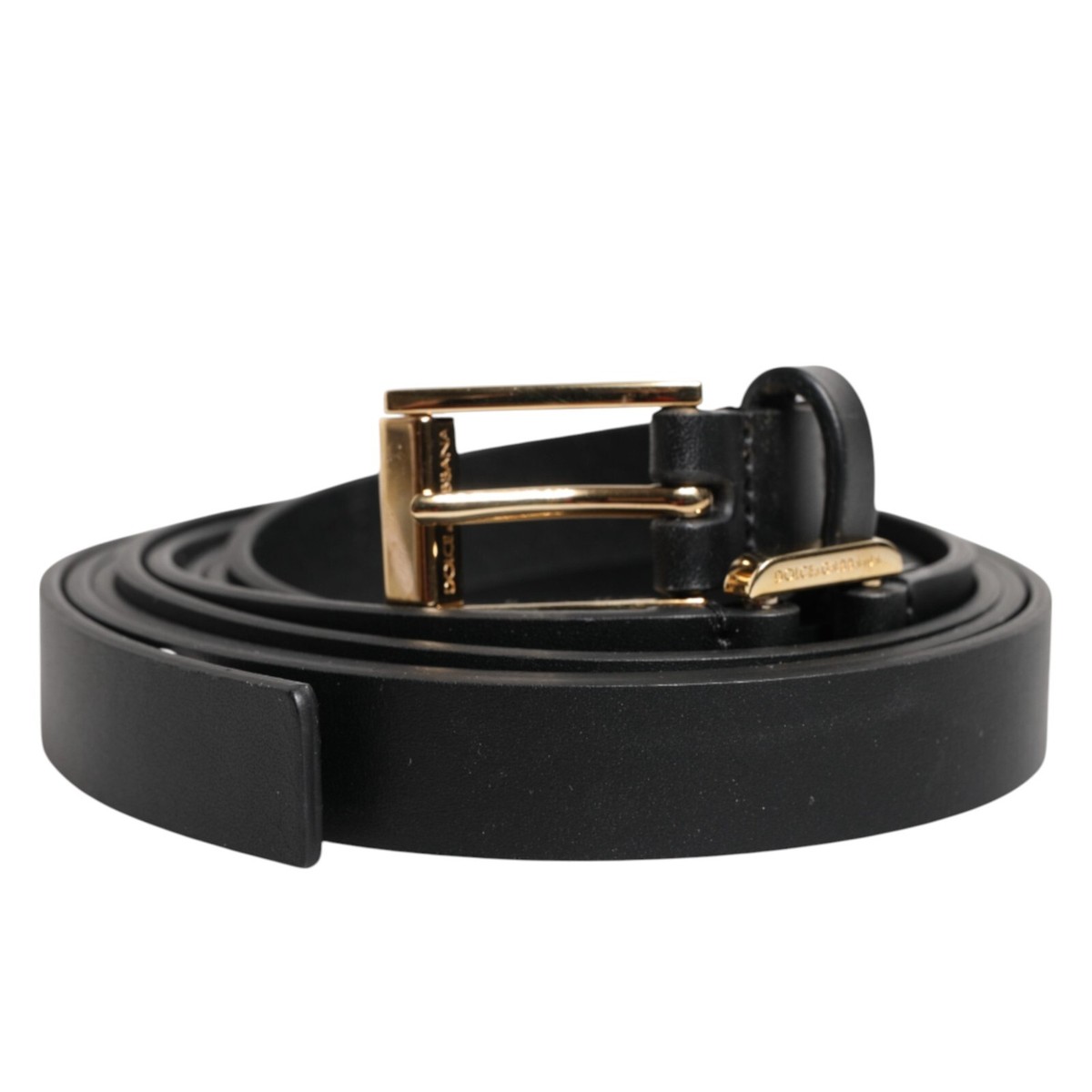 DOLCE & GABBANA Belt Black Double Strap Leather Gold Buckle