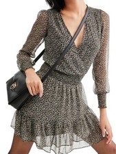 NWT $165 Michael Kors Metallic Leopard Georgette Ruffled Dress Caramel XS