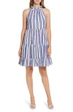 ELIZA J Stripe Ruffle Tiered Seersucker Sundress In Blue WOMENS SIZE 8 NEW