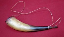 Nice Old 10" Powder Horn with Wooden Stopper, Brass Tacks
