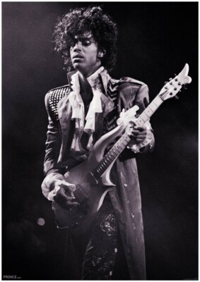 PRINCE POSTER PLAYING GUITAR 1984 BLACK & WHITE NEW 33x23