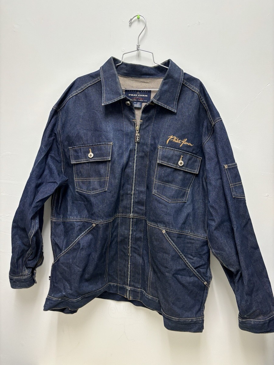 PHAT FARMファットファーム　ヴィンテージデニムジャケット　XXXL PHAT FARM Vintage Jacket Mens XXXL Denim Trucker Jean Jacket Y2K