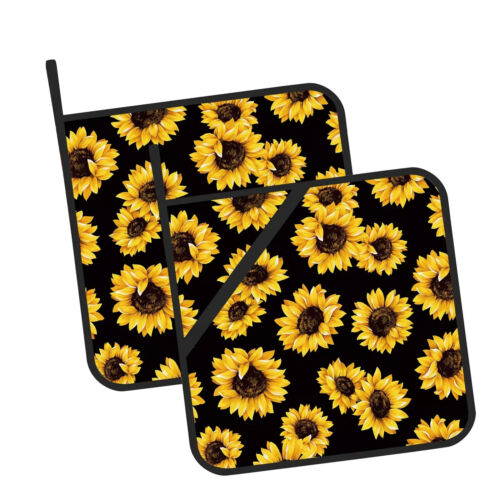 Sunflower Floral Pot Holders Set of 2 Kitchen Heat Resistant Potholder for Mi...