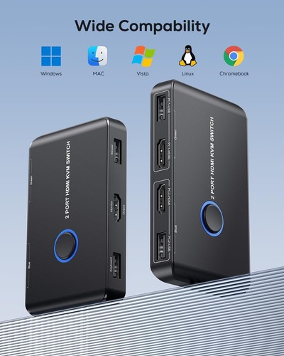 4K KVM Switch HDMI 2 Port Box with 2 USB and 2 HDMI Cable for 2 Computers Share - Afbeelding 8 van 8