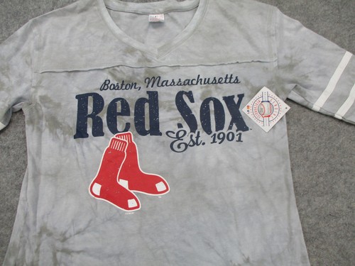 Boston Red Sox Shirt Womens Medium Gray Blue Red 3/4 Sleeve MLB Baseball Tee NEW - Picture 2 of 9