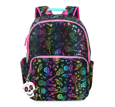 NWT Disney Store Coco Backpack Skull Book Bag Metallic Guitar Flower Miguel 