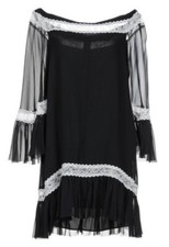 Alice Olivia black silk ruffled dress white lace size 4 parisian off shoulder