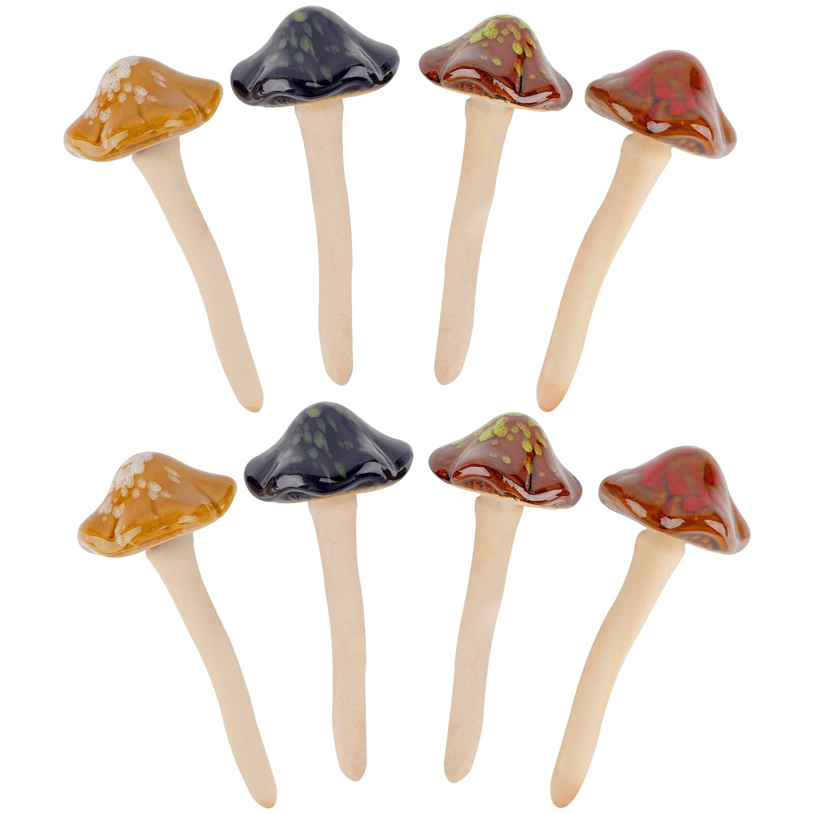 8Pcs Ceramic Garden Mushrooms Figurine Decorative Plants Stakes Accessories L...