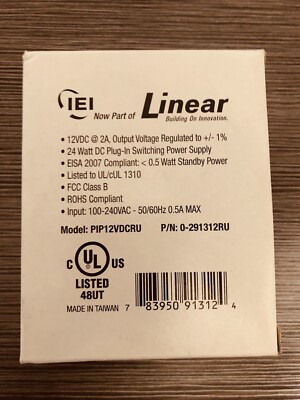Linear IEI PIP12VDCRU Plug-in 12 VDC Power Supply Transformer 0-291312RU