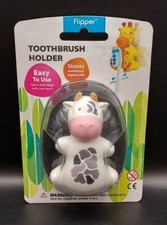 Flipper Fun Animal Toothbrush Holder - Cow   - White/Gray Dual Suction Cup ORCA