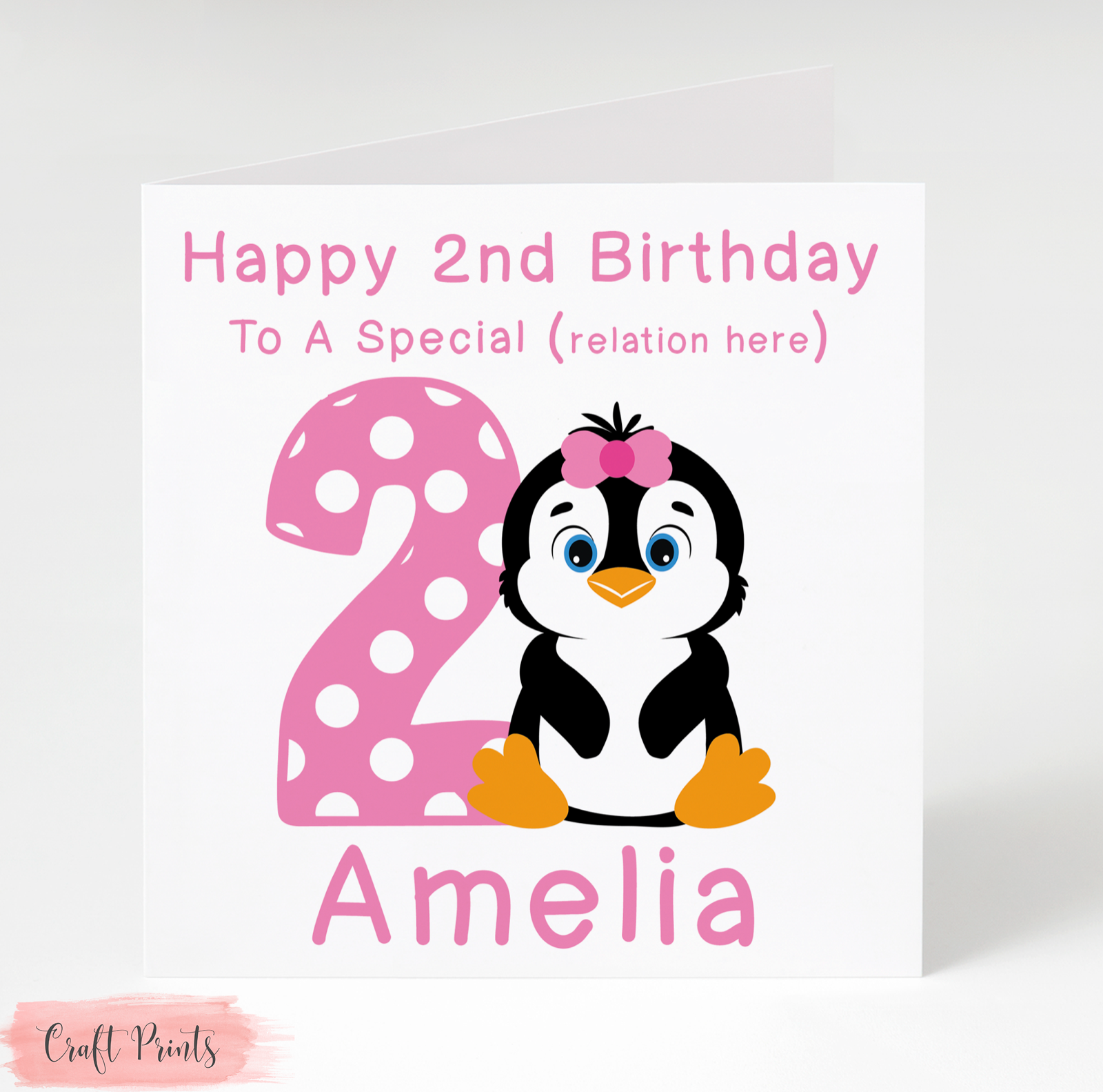 Personalised Cute Penguin Birthday Card Daughter Granddaughter niece 1st 2nd 3rd