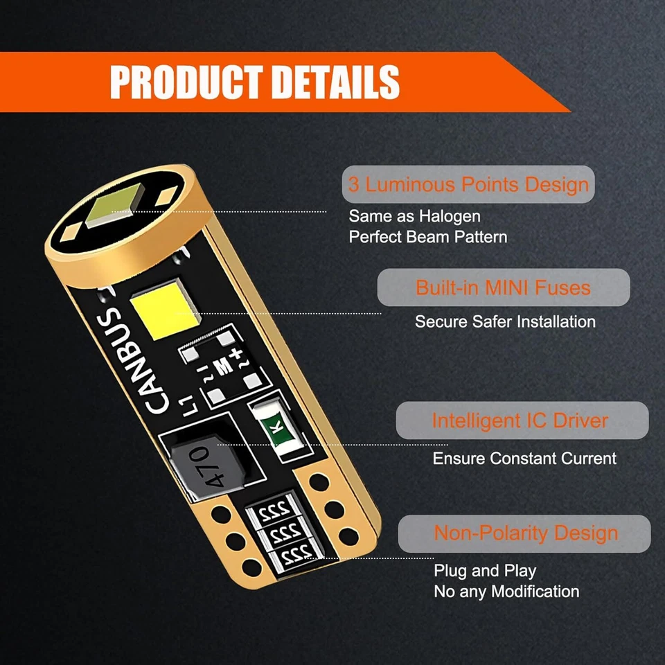 Bombillas LED para matrícula T10 6000K blanco súper brillante 168 2825 194 Foto 4 de 4