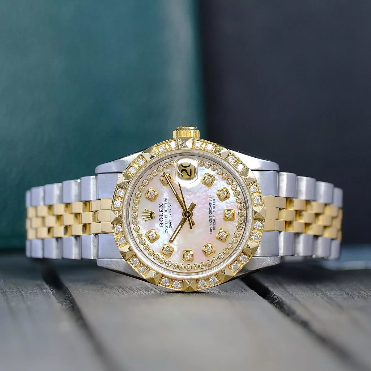 ROLEX LADIES DATEJUST MIDSIZE WATCH TWO TONE WHITE MOP DIAMOND
