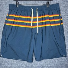 Fair Harbor Mens XXL Navy Blue Retro Striped BreezeKnit Liner Swim Trunks Shorts