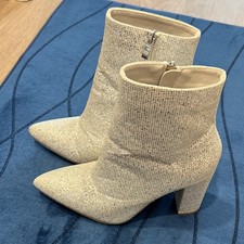 Silver Glitter Pointed Toe Block Heel Synthetic Ankle Bootie Zip Women's Size 6