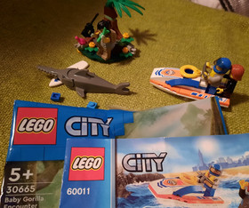 Lego City 60011 & 30665 Jetski Rescue + Baby Gorilla Island 3 Minifigures Shark