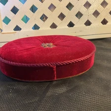 Vintage See’s Candy Box Burgundy Red Velvet W Enamel Poinsettia 11 X 8.5 X 2 