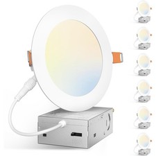 6 Pack 5 Inch 5CCT Ultra-Thin LED Canless Recessed Ceiling Light with Junc