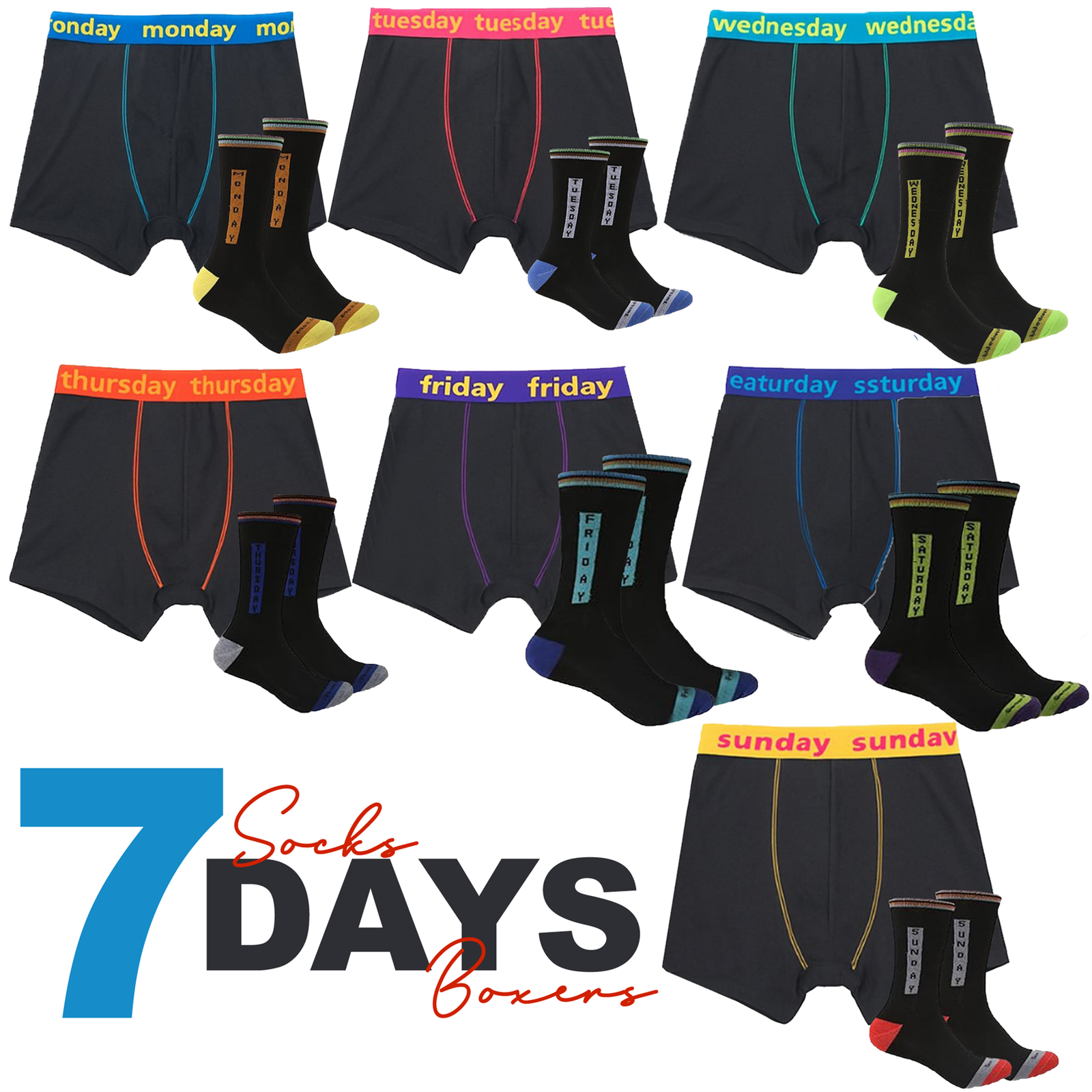 SAOLA Set boxer e calze 7 giorni uomo multipack intimo e calzini set giorni della settimana