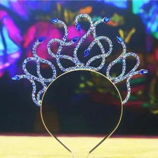 Sapphire Medusa Headband, Blue Crystal Crown, Gold Halo Crown, Fairy Headband