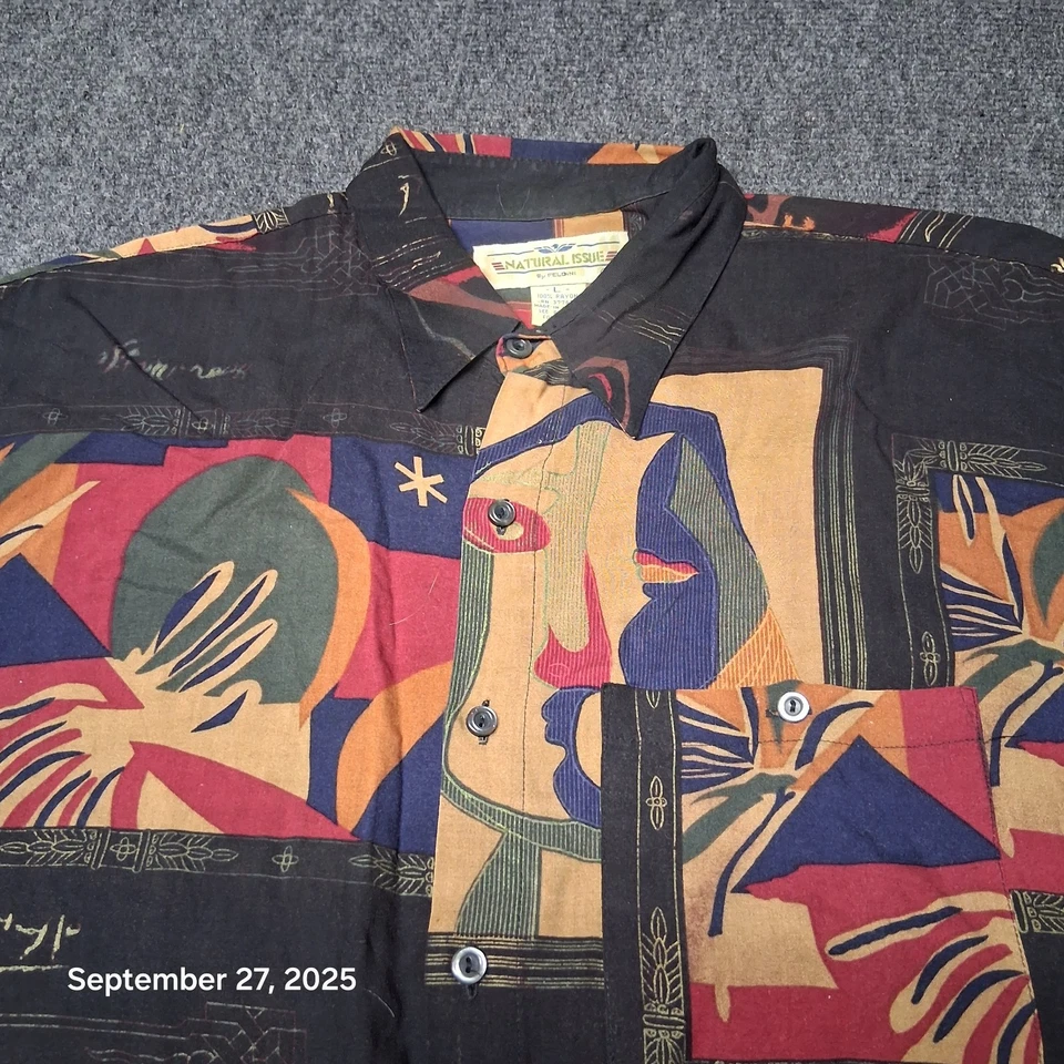 Vintage Natural Issue Feldini Rayon Shirt Size Large Art To Wear Casual - Image 2 of 4