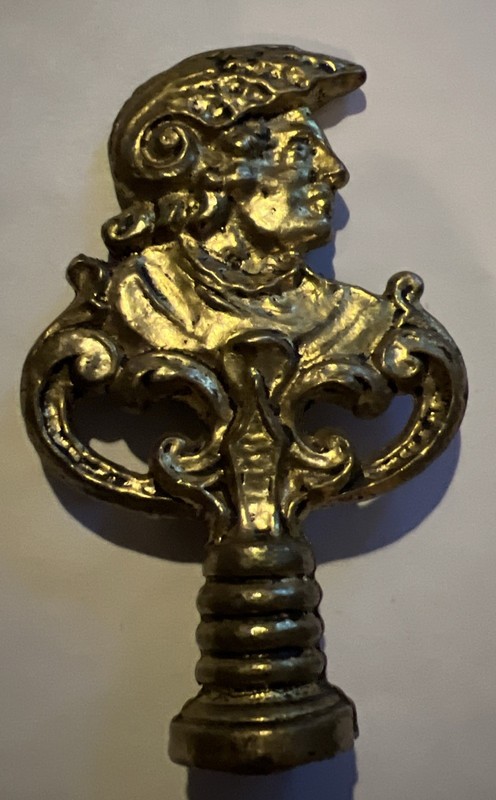 Antique Cast Brass Warrior Figure Lamp Finial 4”