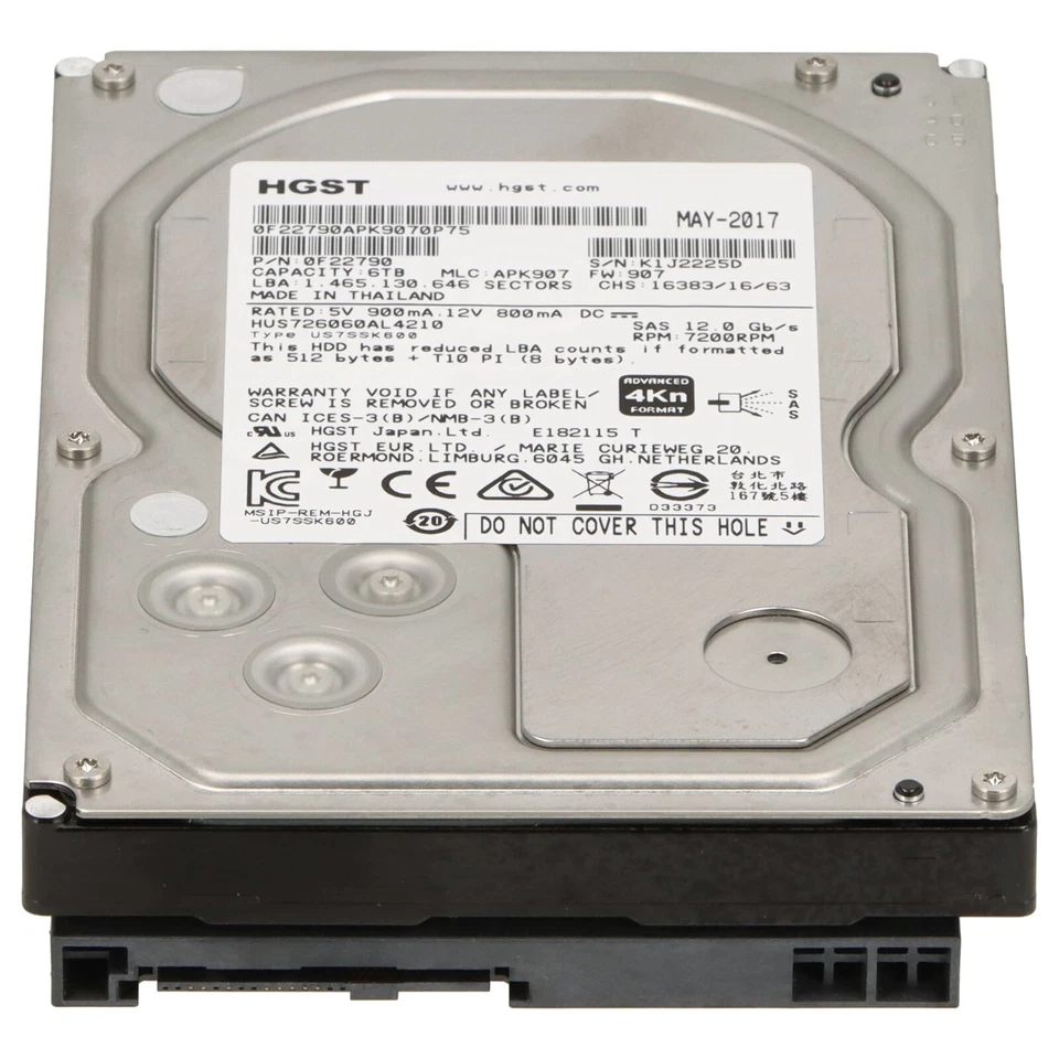 Hitachi SAS-Festplatte 6TB 7,2k SAS 12G 4Kn 3,5" - HUS726060AL4210 0F22790 - Bild 2 von 4