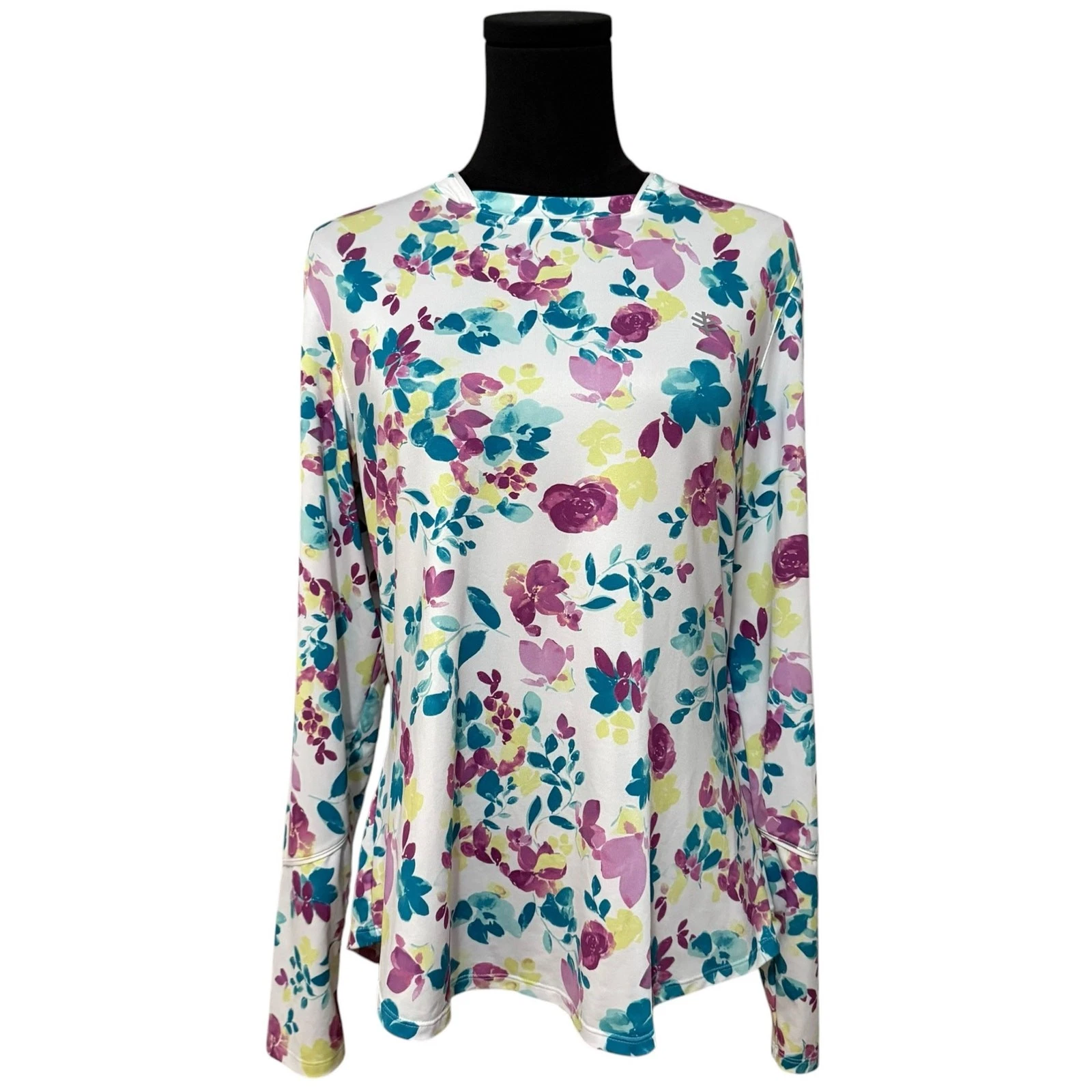 Coolibar Match Point Long Sleeve Tennis Tee T-Shirt Sun Protection Floral Medium