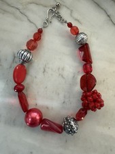 Red Chunky Beaded Necklace Vintage Cool Shaped Beads