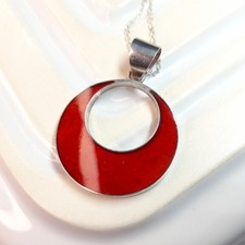 Sterling Silver Pendant Red Circle Boho Jewellery 925