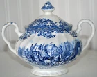 VTG JOHNSON BROS COACHING SCENES SUGAR BOWL BLUE WHITE ENGLAND ENGLISH COTTAGE
