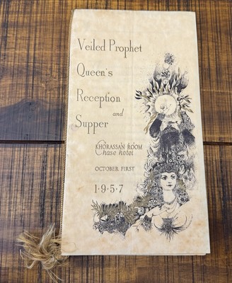 1957 Veiled Prophet Queen s Reception Supper Menu Chase Hotel Scarce St. Louis