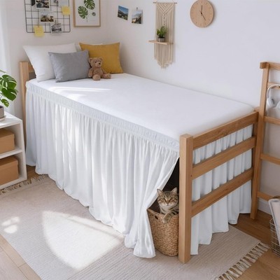 White Dorm Bed Skirt with Split Corners Twin XL Size 22 inch Drop, Wrap Around