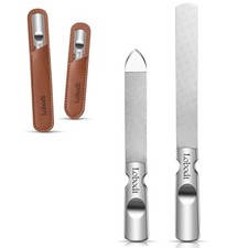 Stainless Steel Nail File with Anti-Slip Handle and Leather Case, Double Side...