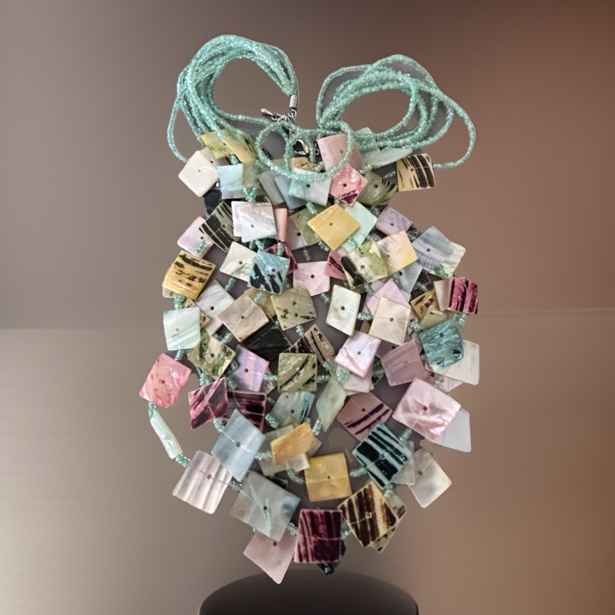 Artisan Shell MOP Tile Statement Necklace Multi-s… - image 3